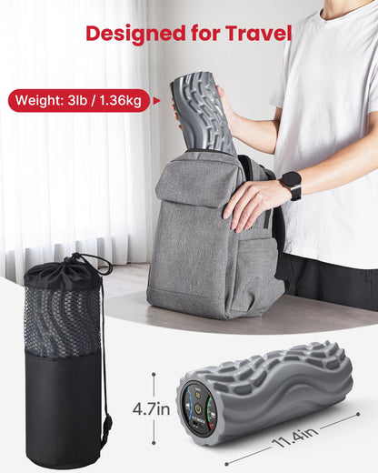 FITINDEX Vibrating Foam Roller for Back Pain, FSA&HSA Eligible, 5-Speed Muscle Massage, Exercise, Muscles Deep Tissue, Physical Therapy, Pilates, Yoga, Neck, Leg, Rechargeable, Travel Portable, Gray