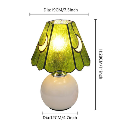 KIPHEPI Tiffany Style Bedside Table Lamp Stained Glass Moon Mushroom Lamp for Bedroom Small Nightstand Lamps for Home Decor Living Room Bedroom Study Nursery Dorm,Green