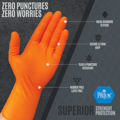 MED PRIDE Maxx Strength Nitrile Industrial 8 Mil Thick 1000 Gloves/Medium - Diamond Texture Disposable Safety- Heavy-Duty, Tear-Resistant Mechanic Automotive Food Handling Gloves- Orange