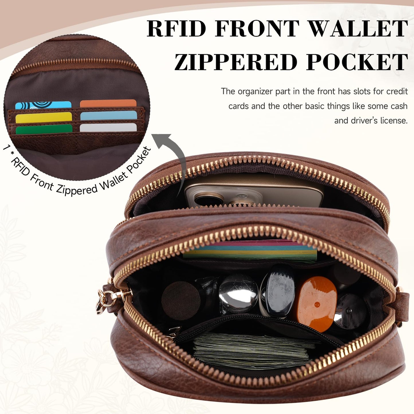 HAYRVANE Small Crossbody Bags for Women, RFID Phone Purse with Card Slots, Triple Compartments Lightweight Shoulder Bag