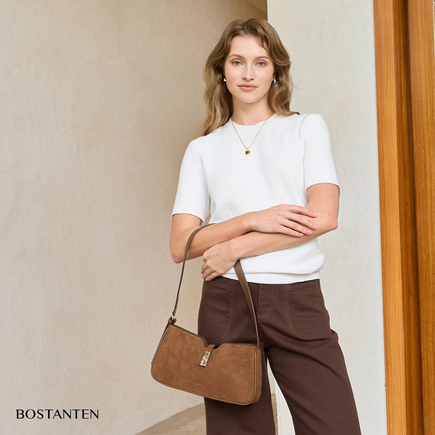 BOSTANTEN Shoulder Bag for Women, Casual Shoulder Purse Vegan Leather Chic Hobo Handbag with Adjustable Strap for Work Travel