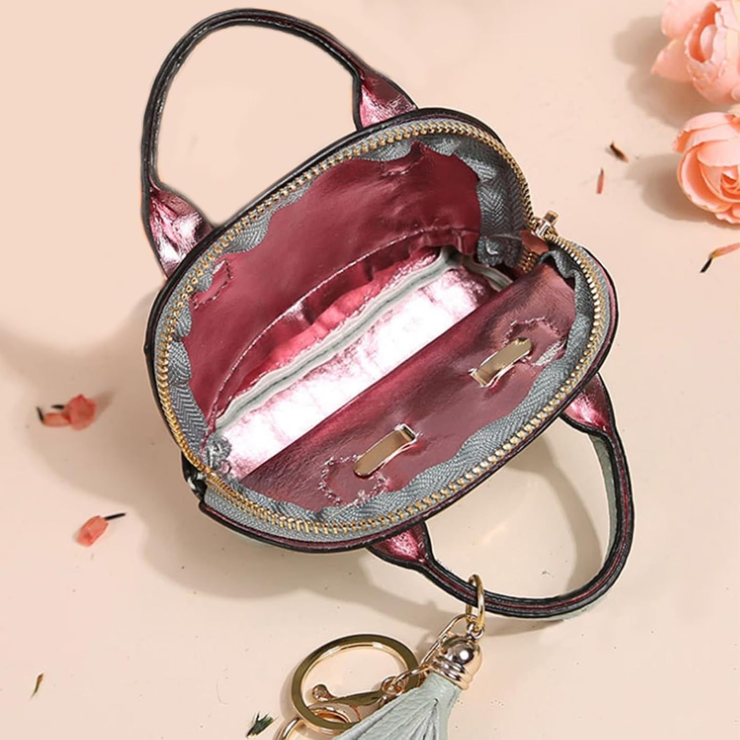 VINWO Womens Unique Change Purse Creative Mini Tote Bag Charms Leather Coin Keychain Wallet (Red)