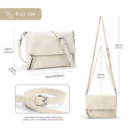 KALIDI Vintage Vegan Leather Crossbody Bag PU Shoulder Bag Handbag Multiple Pockets Adjustable Removable Strap Women