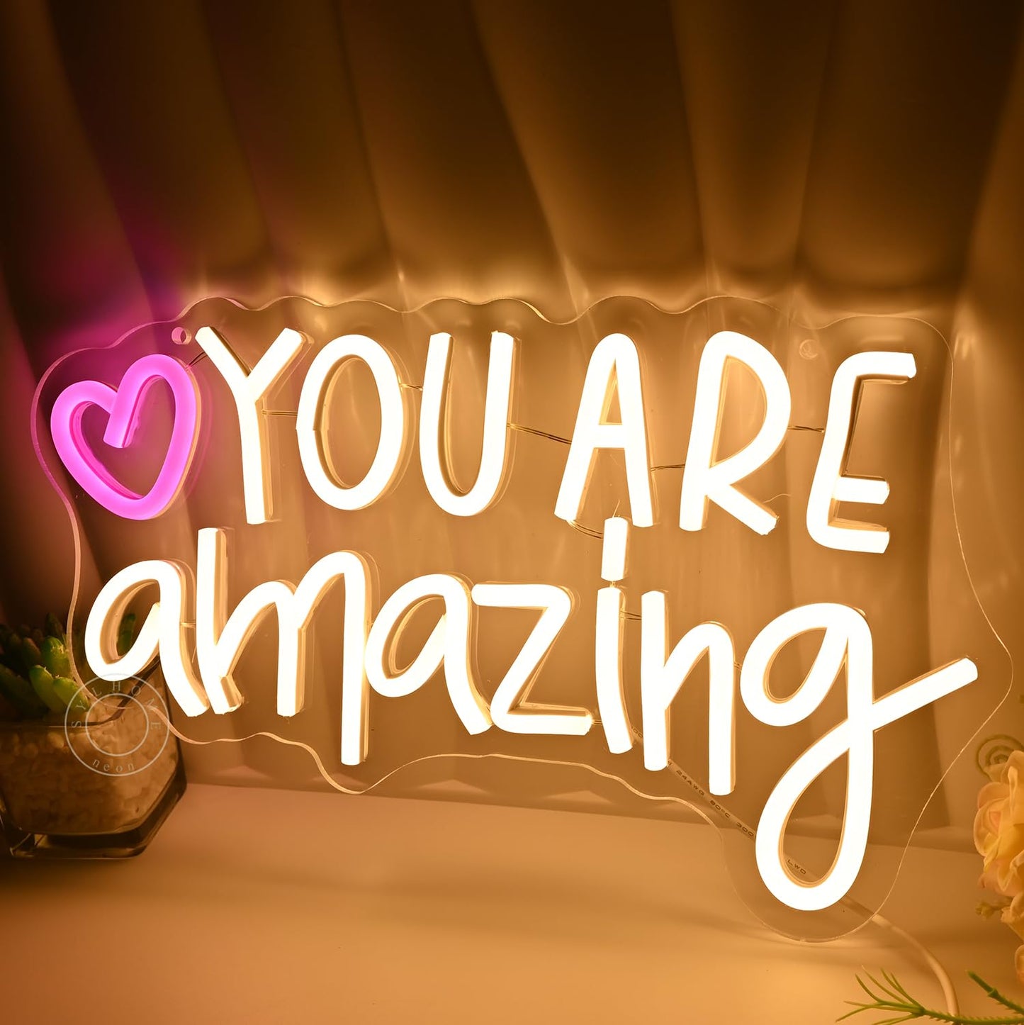 SYLHOME Led Neon Light Sign You Are Amazing Heart Classroom Kids Room Besroom Wall Decor Sign Banner Birthday Christmas Party Backdrop 13.8" X 8" USB