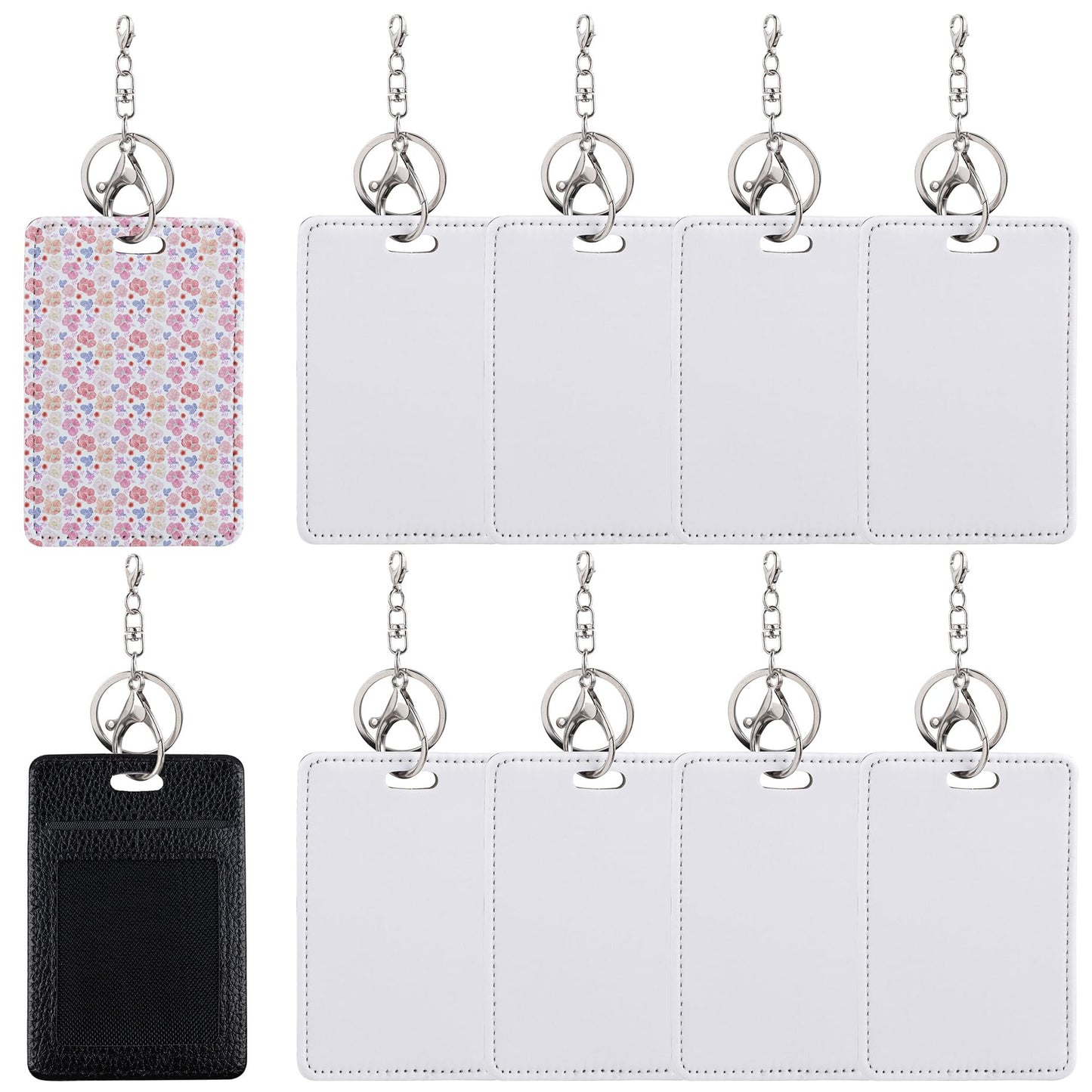 RP Remarkable Power, 10 Pack Rectangle Sublimation Work Card Holder Leather Badge Holders with Keychian for Men Women Business