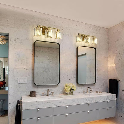 3 Lights Bathroom Vanity Light Fixtures, Modern Crystal Wall Lighting Fixtures, Wall Sconces, Wall Lamp for Over Mirror, for Bedroom Living Room Hallway
