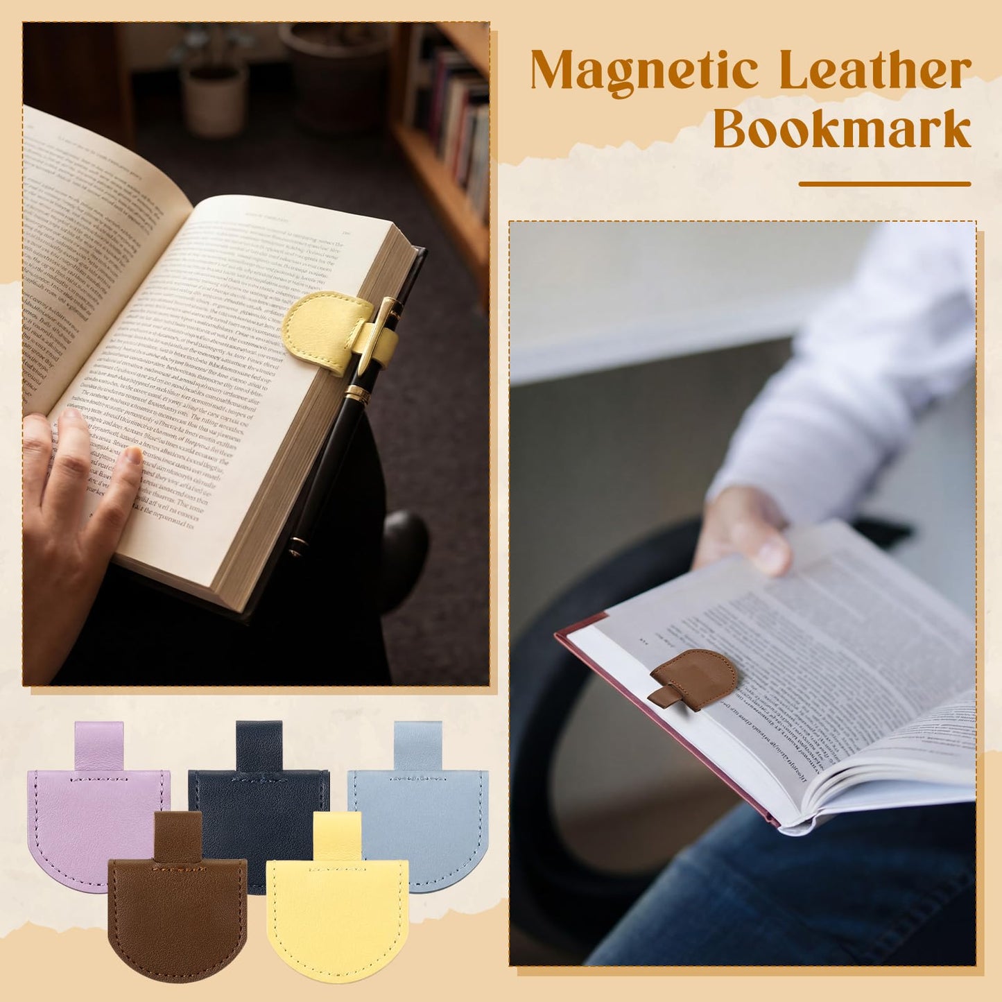 Resurhang 10 Pcs Bookmark with Pen Holder Magnetic Pen Loop Holder Set Personalized Magnetic Bookmarks Leather Book Mark for Teachers Readers Book Lovers Gifts Notebooks Journals Calendars