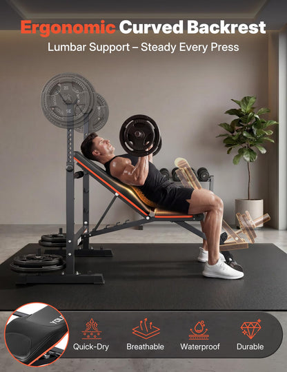 YOLEO 1+X Olympic Weight Bench with Upgraded Roman Chair/Preacher Curl/Leg Extension, Foldable 1870Lbs Wide Bench Press Rack with Ergonomic Support Backrest for Heavy Lifters for Home Gym