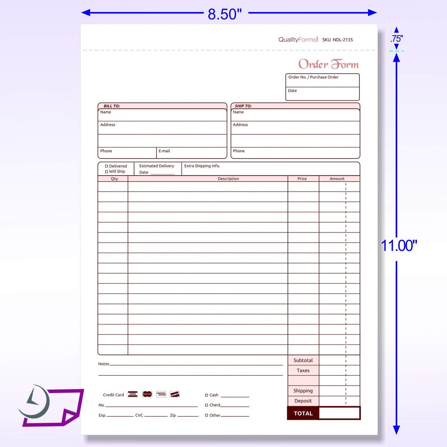 NextDayLabels - NCR Carbonless Order Forms, Bound Wraparound Cover, White/Canary, 50 Sets per Book. (8-1/2 x 11" - 2 Part)