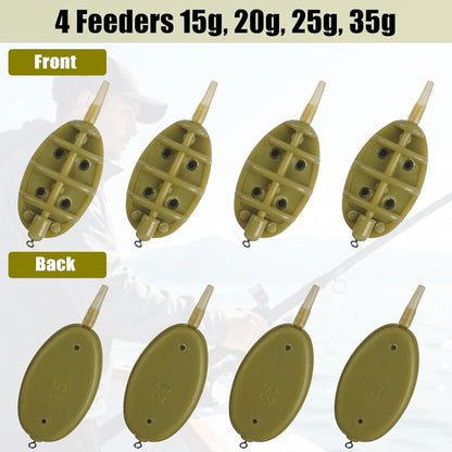 Carp Fishing Method Feeders Set - 4 Inline Feeders with Quick Release Mould | Tackle Kit for Bait Holder Tool