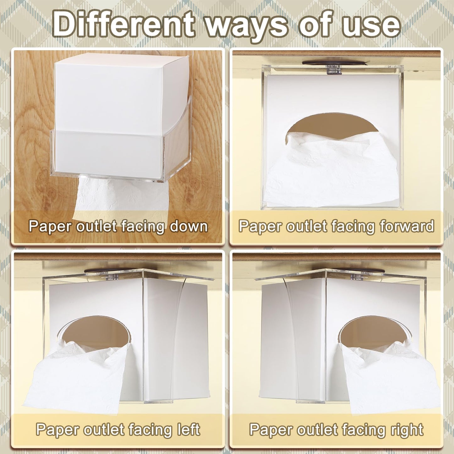 Geelin 2 Pcs Tissue Box Holder Wall Mount Acrylic Dispenses Tissue Box Shelf Gloves Wipes Paper Napkins Organizer Upward or Downward for Kitchen Bathroom Office Rv (Clear)