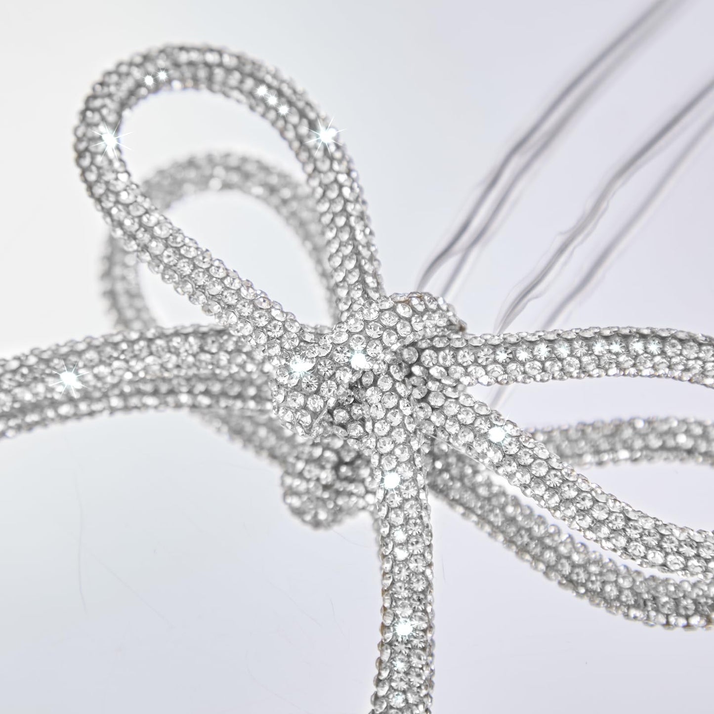 6 Pcs 4.3" x 6" 2026 Christmas Bows for Tree Decor, Silver Sparkly Glitter Rhinestone Bow Ornaments with Twist Tie for Xmas Decoration, Wreath, Garland, Gift Wrapping