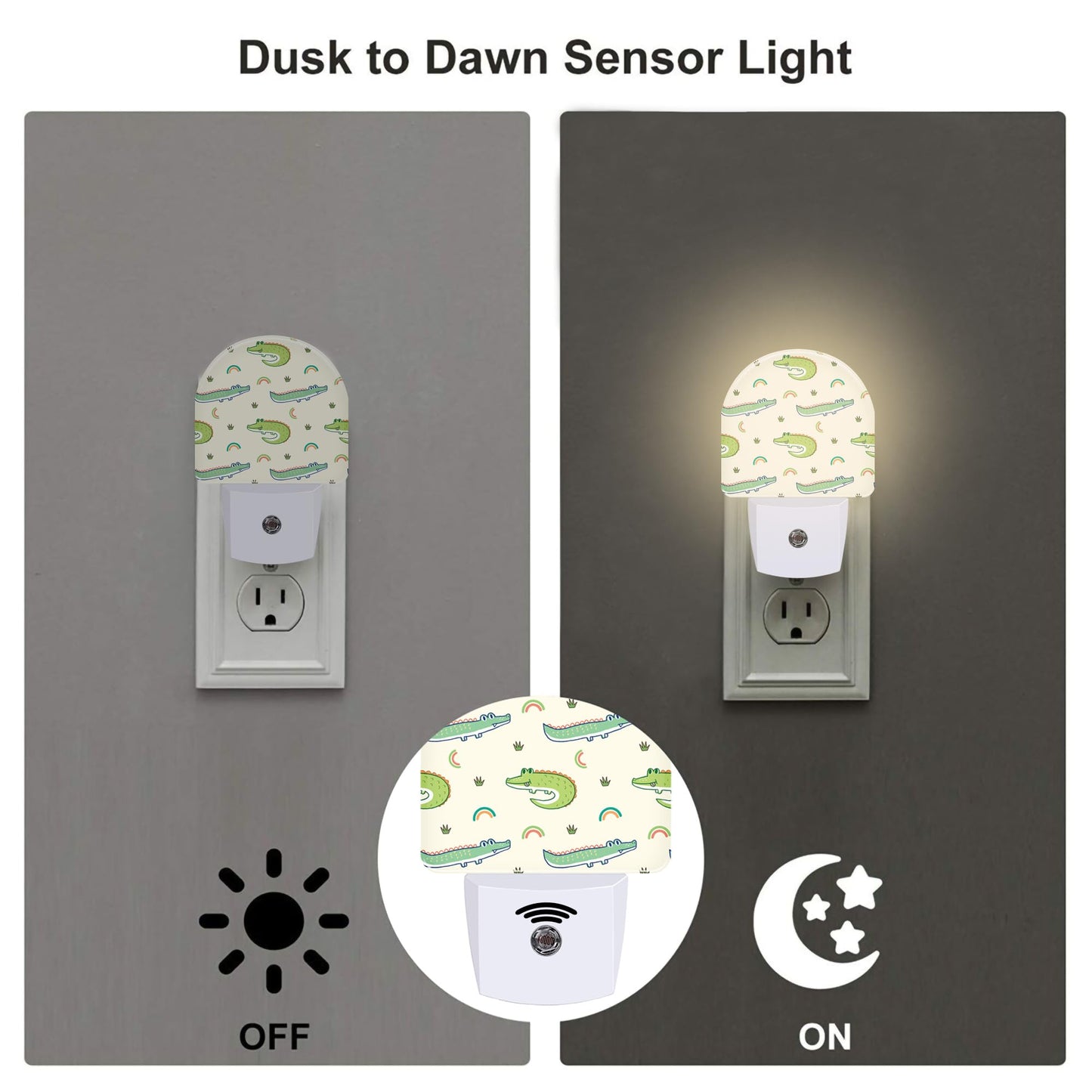 sndheke Cute Cartoon Crocodiles Night Light, Childish Crocodiles Dusk to Dawn Night Light Plug in,0.5w Energy Saving Sleep Friendly Nightlights for Kids Boys Girls Home Decor