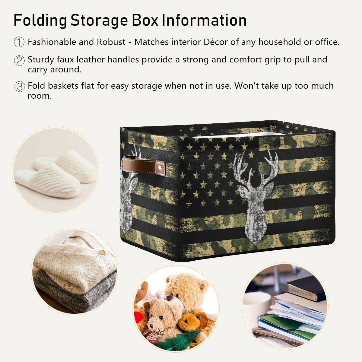 Camo Hunting Rectangular Storage Basket Organizer Bin Shelf Baskets For Clothes Gifts For Home Office Dorm