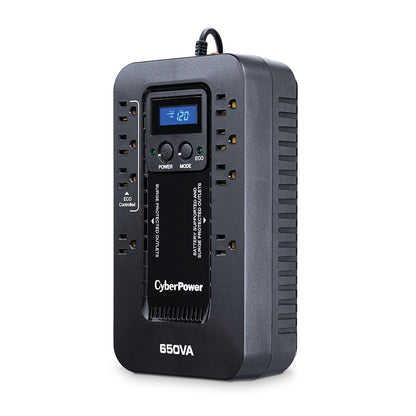 CyberPower EC650LCD Ecologic Battery Backup & Surge Protector UPS System, 650VA/390W, 8 Outlets, ECO Mode, Compact Uninterruptible Power Supply