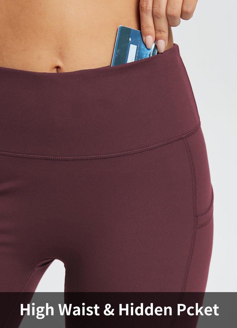 baleaf Biker Shorts Women Yoga Gym Workout Spandex Running Volleyball Tummy Control Compression with Pockets Soft 8" Wine Red L