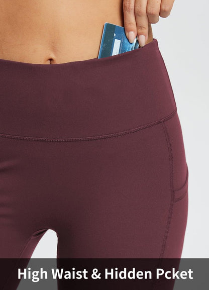 baleaf Biker Shorts Women Yoga Gym Workout Spandex Running Volleyball Tummy Control Compression with Pockets Soft 8" Wine Red L