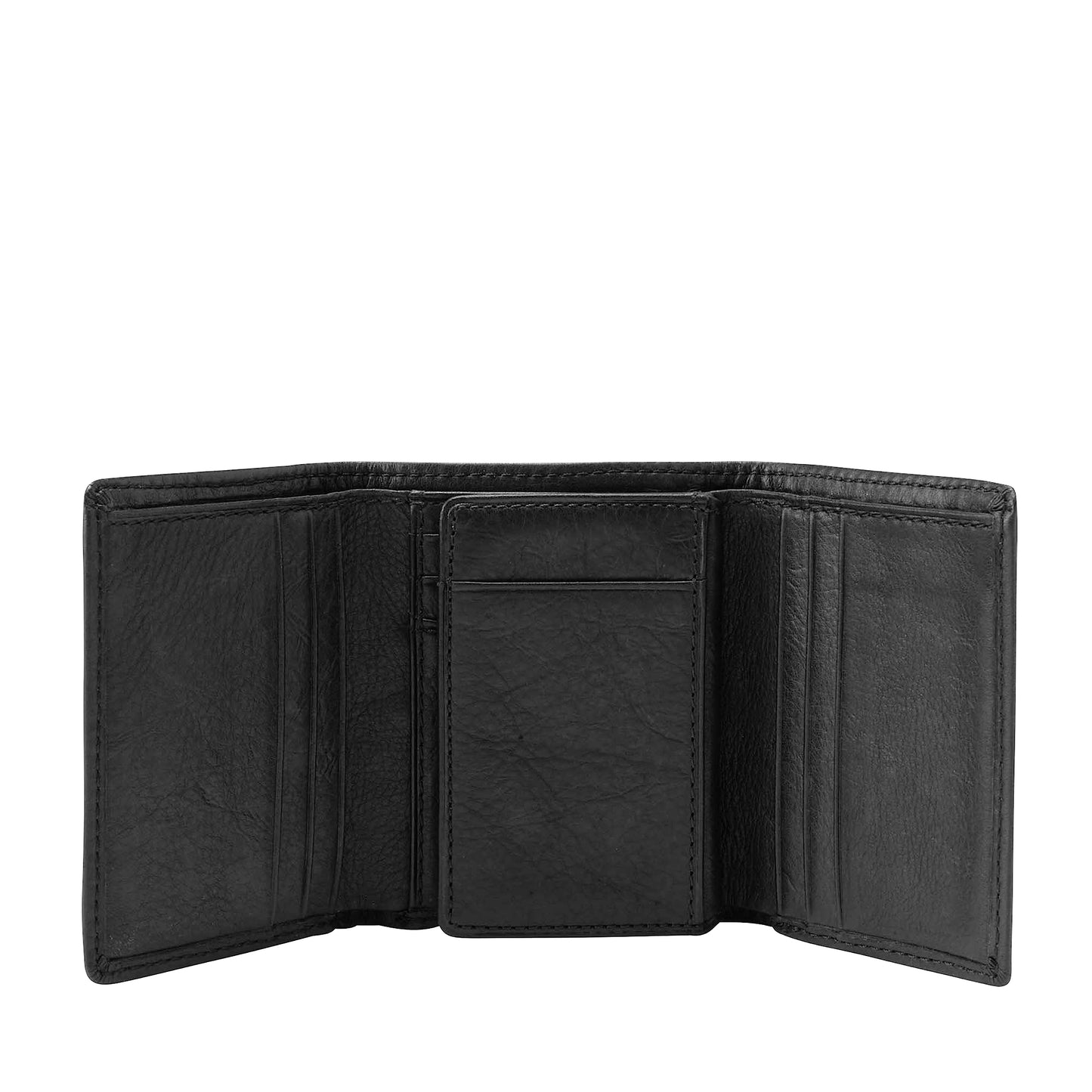 Fossil Men's Ingram Leather Trifold with ID Window Wallet, Leather Trifold Wallet for Men, Black