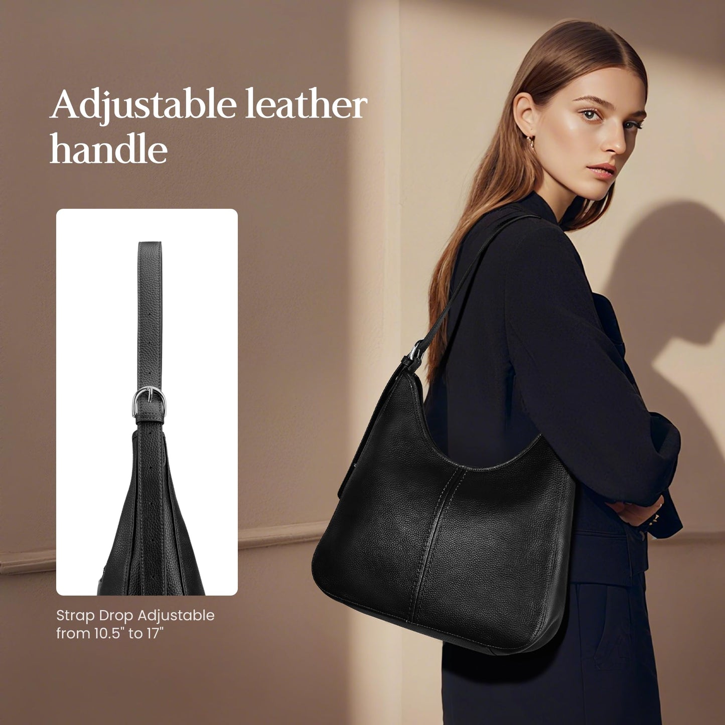 befen Genuine Leather Hobo Bags for Women, Soft Real Leather Women's Shoulder Bag Handbags, Leather Shoulder Hobo Purse Designer Bags with Adjustable Strap for Daily Work Travel Fall Fashion, Black