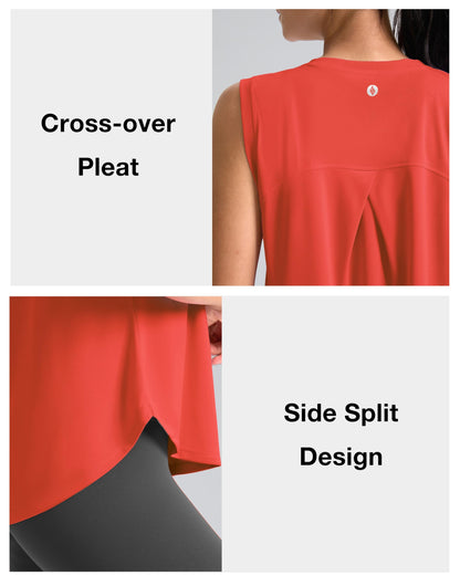 SANTINY Women's Sleeveless Workout Tops Breathable Lightweight Active Tennis Yoga Shirts Athletic Running Tank Tops for Women (Red_XS)