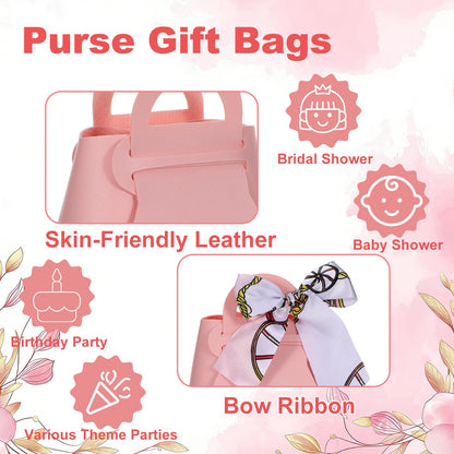Douaowoc 36 Pcs PU Leather Purse Gift Bags with Handles Ribbon Purse Party Favor Bags for Baby Showers Birthday Wedding Candy (Pink)