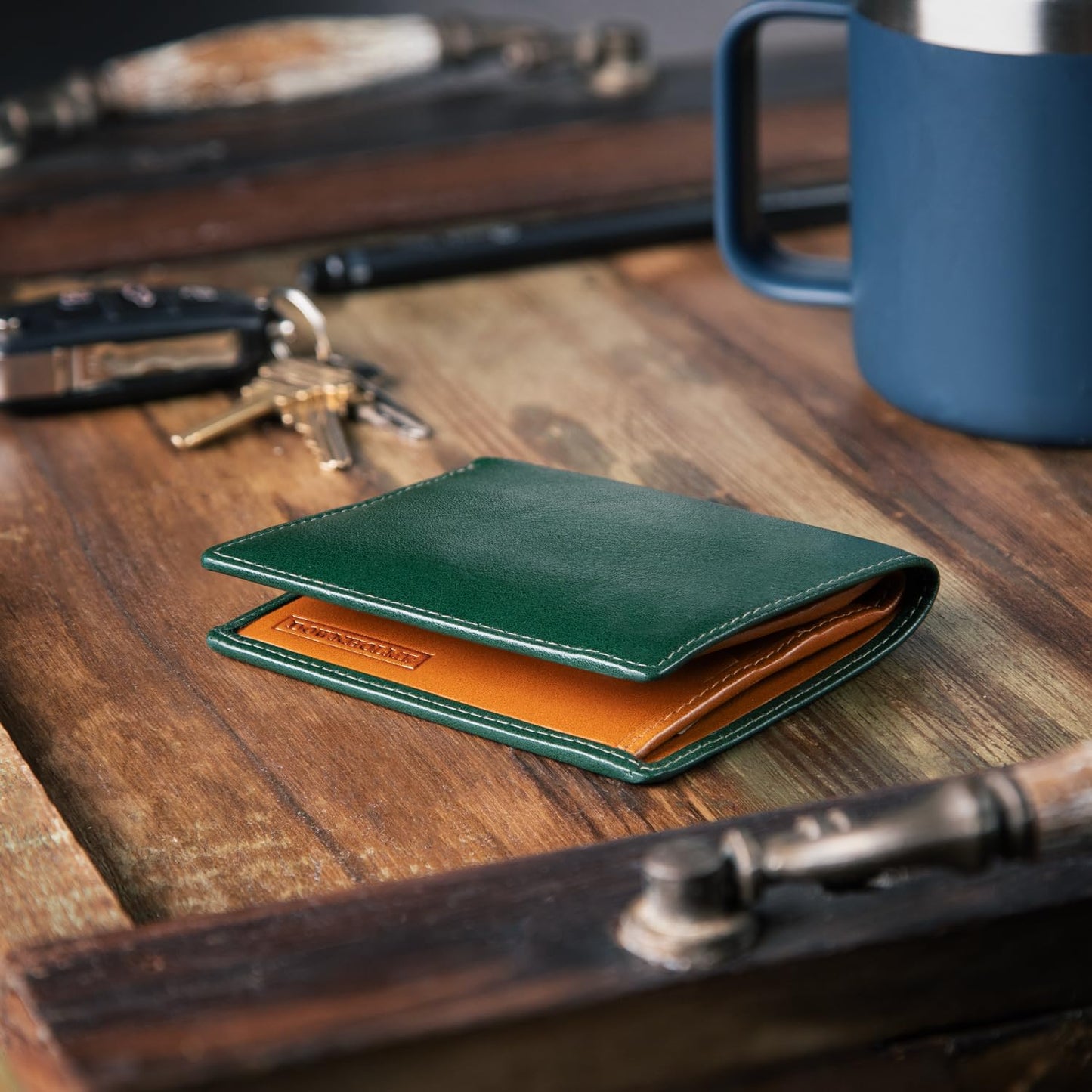 Downholme Men's Bifold Slim Silhouette Leather Wallet (British Racing Green)