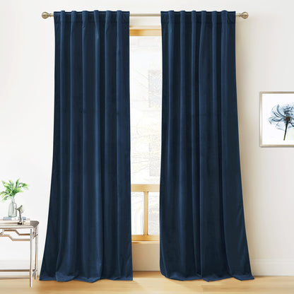 RYB HOME Velvet Curtains 96 inches - Blackout Curtains for Living Room,Thermal Insulated Noise Reducing Panels Luxury Vertical Sense Window Decor for Party Backdrops, Navy Blue, W52 x L96, 2 Panels