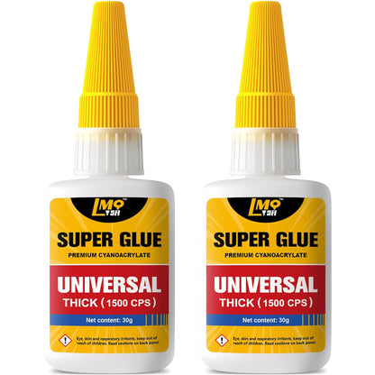 Super Glue Thick CA Glue Clear 60 Gram, Heavy Duty Superglue Instant Cyanoacrylate Adhesive for Plastic Ceramic Leather Metal Glass Wood Pla Shoe Sole Repair, Strong Oily Liquid Bonding