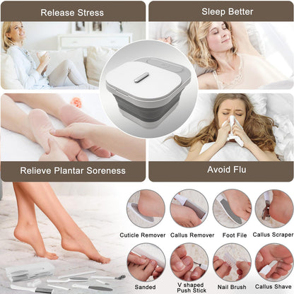 UNIFULL Collapsible Foot Spa Bath with Heat and Massage Rollers, Bubble, Foot Pedicure Kit, Temperature Control, Red Light, Pedicure Foot Spa, Foot Bath