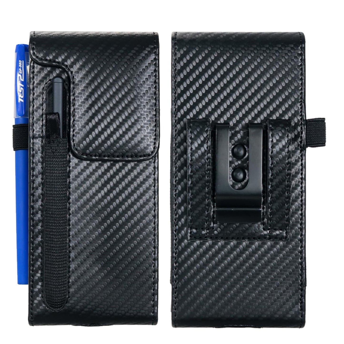 CusPra Holster Pouch for Samsung Galaxy Z Fold 8/7/6/5/4/3 with S Pen Holder & Belt Clip & Card Holder, Luxury Carbon Fiber Leather Holster Case with Belt Loop&Metal Clip&Magnetic Closuer (Vertical)