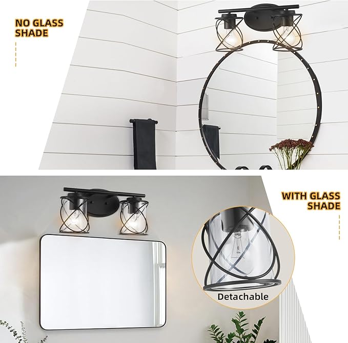 mavcadonf Modern Vanity Lights - 2-Light Fixture with Cage Shade, Matte Black, Over Mirror for Bathroom & Kitchen