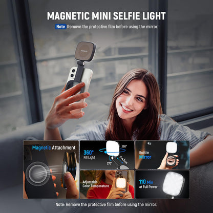 NEEWER BASICS Magnetic Selfie Light Compatible with MagSafe iPhone,CRI95 700lx/0.3m Folding LED Phone Fill Ring Lighting with Mirror for Zoom Makeup Photography Recording Video Conference, Black NL48B