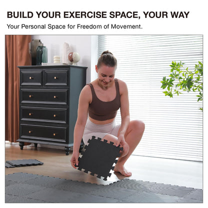 AIRHOP 18 Tiles Gym Floor Mat, EVA Foam Puzzle Gym Mat, High-Density Interlocking Foam Floor Tiles for Home Gym, Play Workout Garage Kitchen Flooring