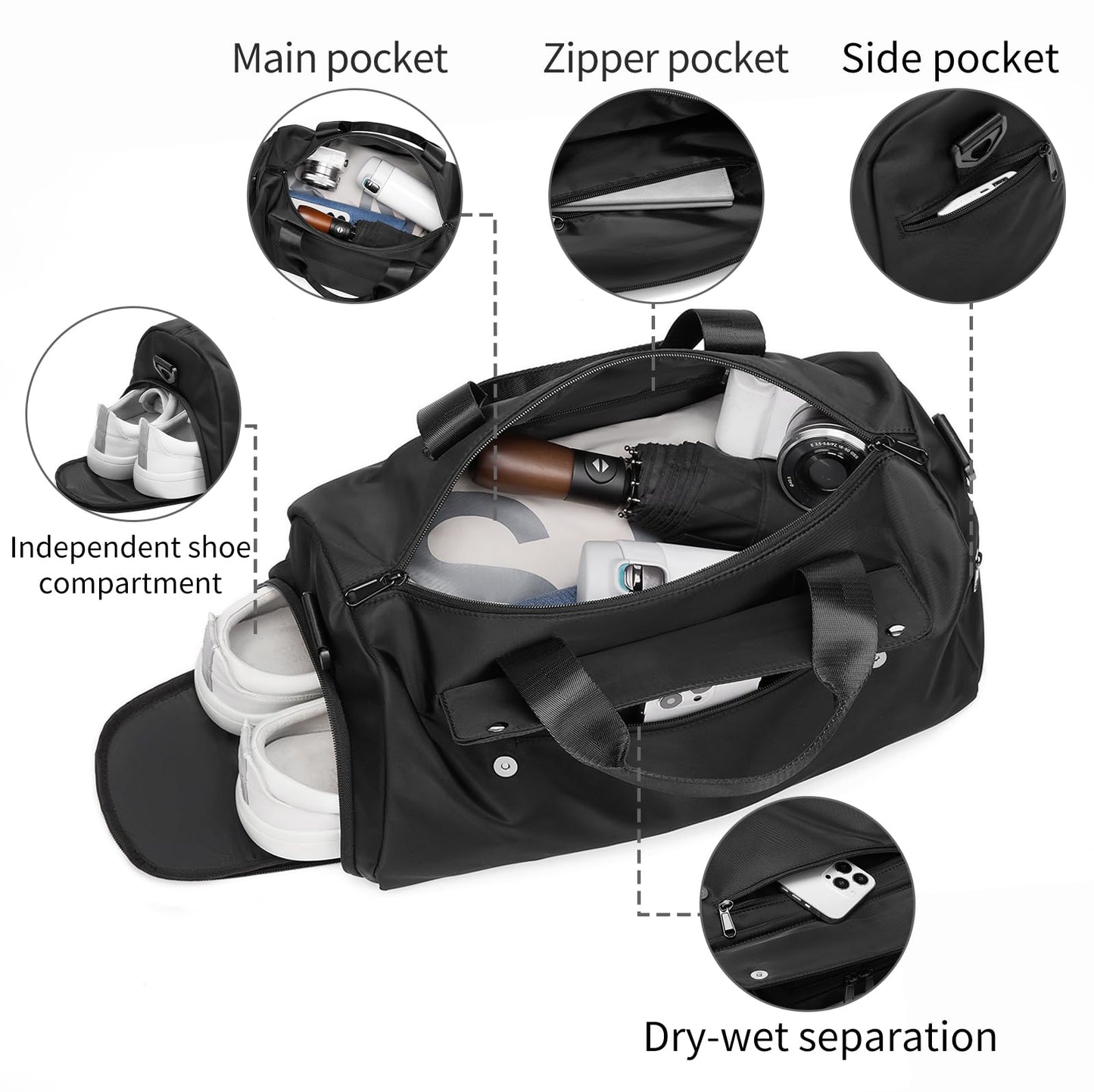 UMydeal Gym Bags for Men, Small Duffle Bag for Travel, Waterproof Overnight Bag with Shoe Compartment, Cordura Sports Bag for Fitness/Short Trip