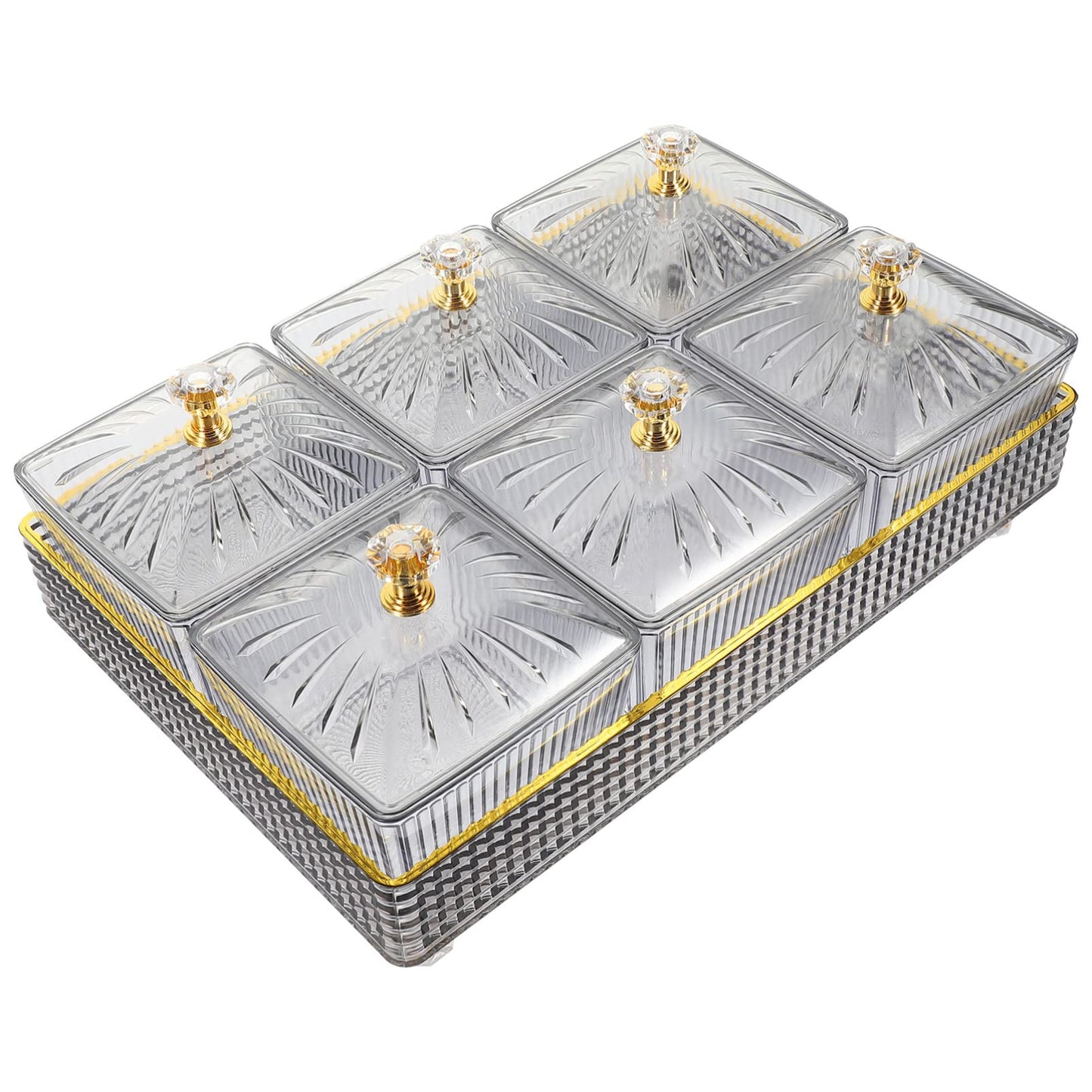 Cabilock Divided Serving Tray with Lid Dry Fruit Tray with Lid 6 Compartment Snack for Candy Nuts Desserts Removable Small Bowls for Home Party Ktv