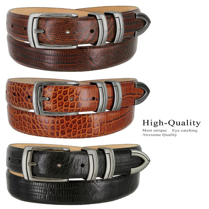 Belts.com BS8191 Gun Genuine Full-Grain Cowhide Leather Designer Golf Dress Belt 1-1/8"(30mm) Wide (Alligator Black, 44)