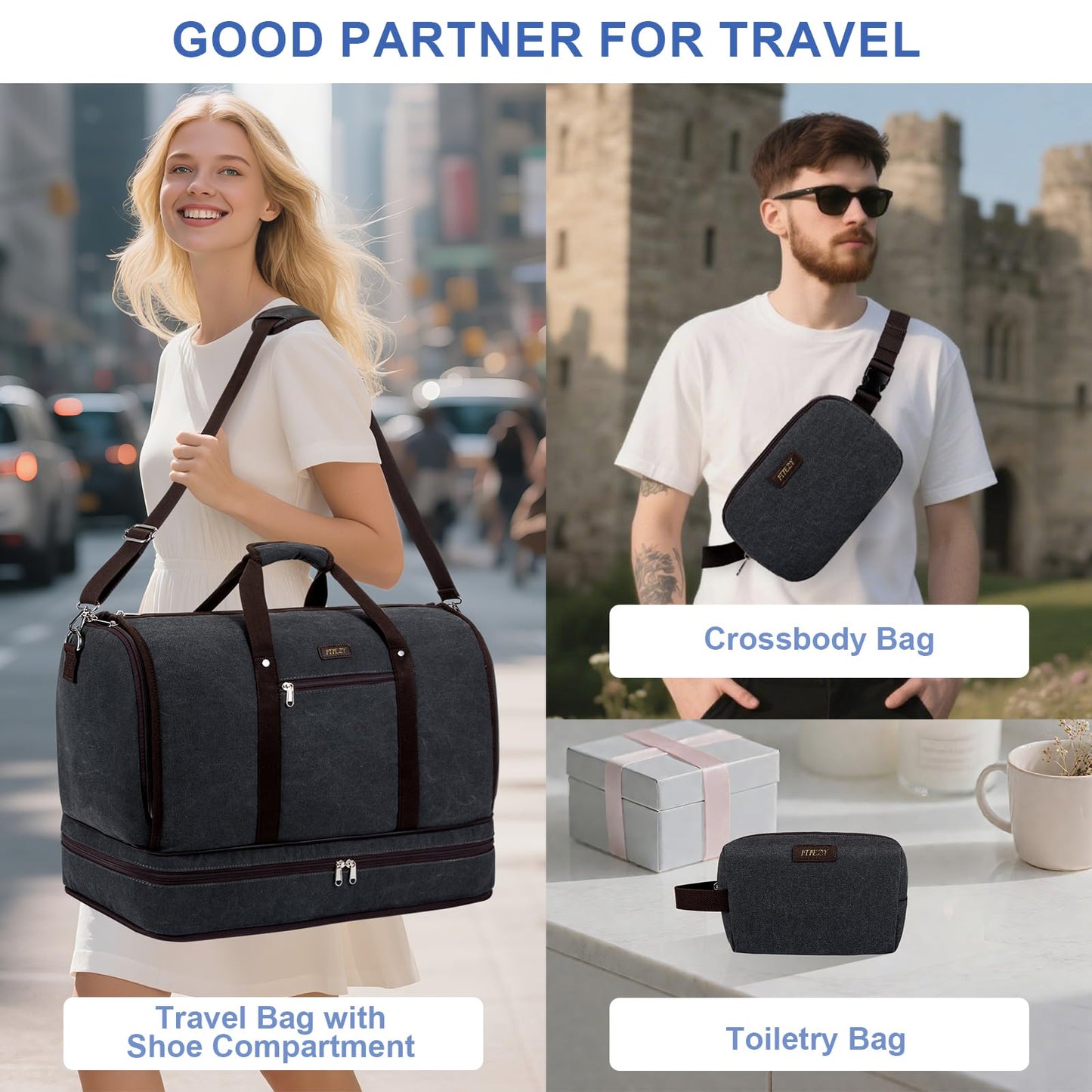 Garment Duffle Bag for Travel - Convertible Carry on Garments Duffel Bags Travel Bag for Women Men Large Weekender Bag with Shoes Compartment 3 in 1 Hanging Clothes Suit Dress Bag 3pcs Set