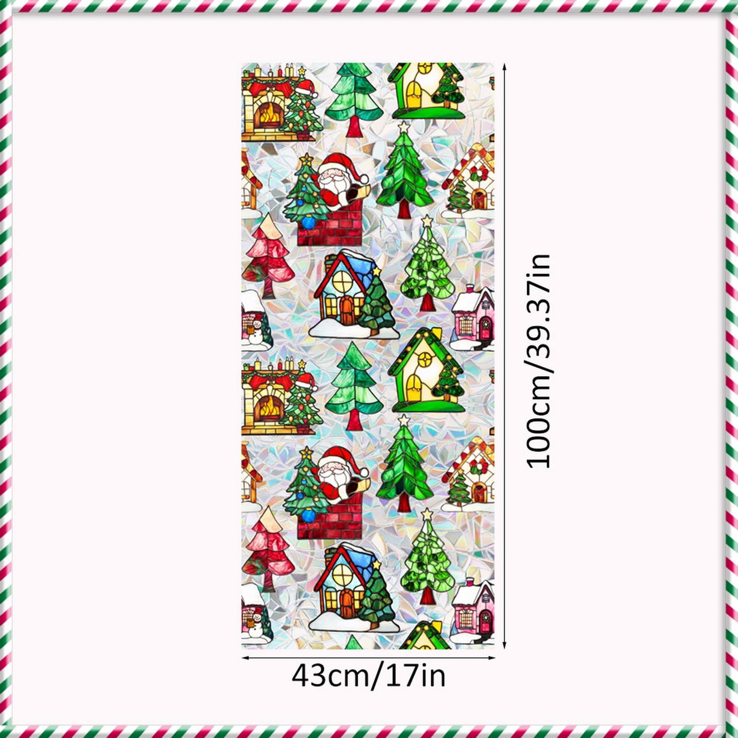 Christmas Tree Window Privacy Film Stained Glass Stickers Christmas Santa Claus Privacy Rainbow Decals Living Room Sun Blocking Decor Xmas Static Cling Stickers for Party Decor 17x 39.3 Inch