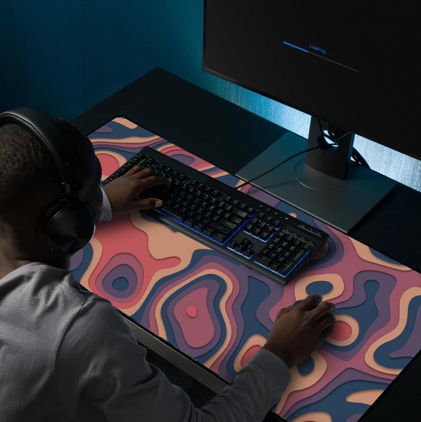 Large Gaming Mouse & Desk Pad with Abstract Pattern, Extended Size Desk Mat, Non-Slip Surface (Multicolor 2, 24 x 13.5 inches)