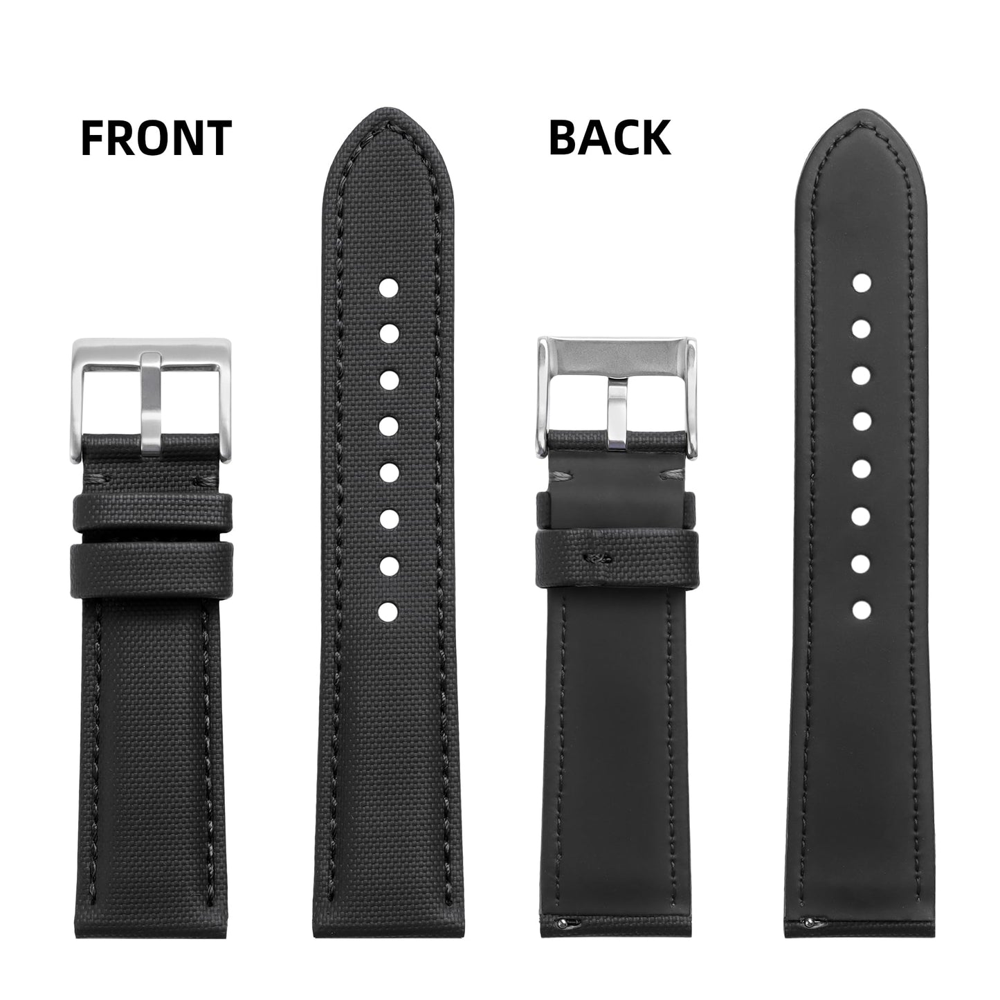 JUNGHELE Nylon watch band for men and women,Quick Release Premium Oxford Waterproof Fabric Weave Back Lining Leather Nylon watch strap with Stainless-Steel Buckle,Black 18mm watch band
