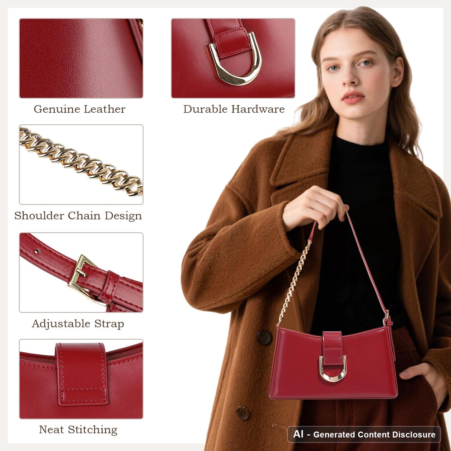 MFFOR Leather Purses for Women, Shoulder Handbags, Small Crossbody Bag
