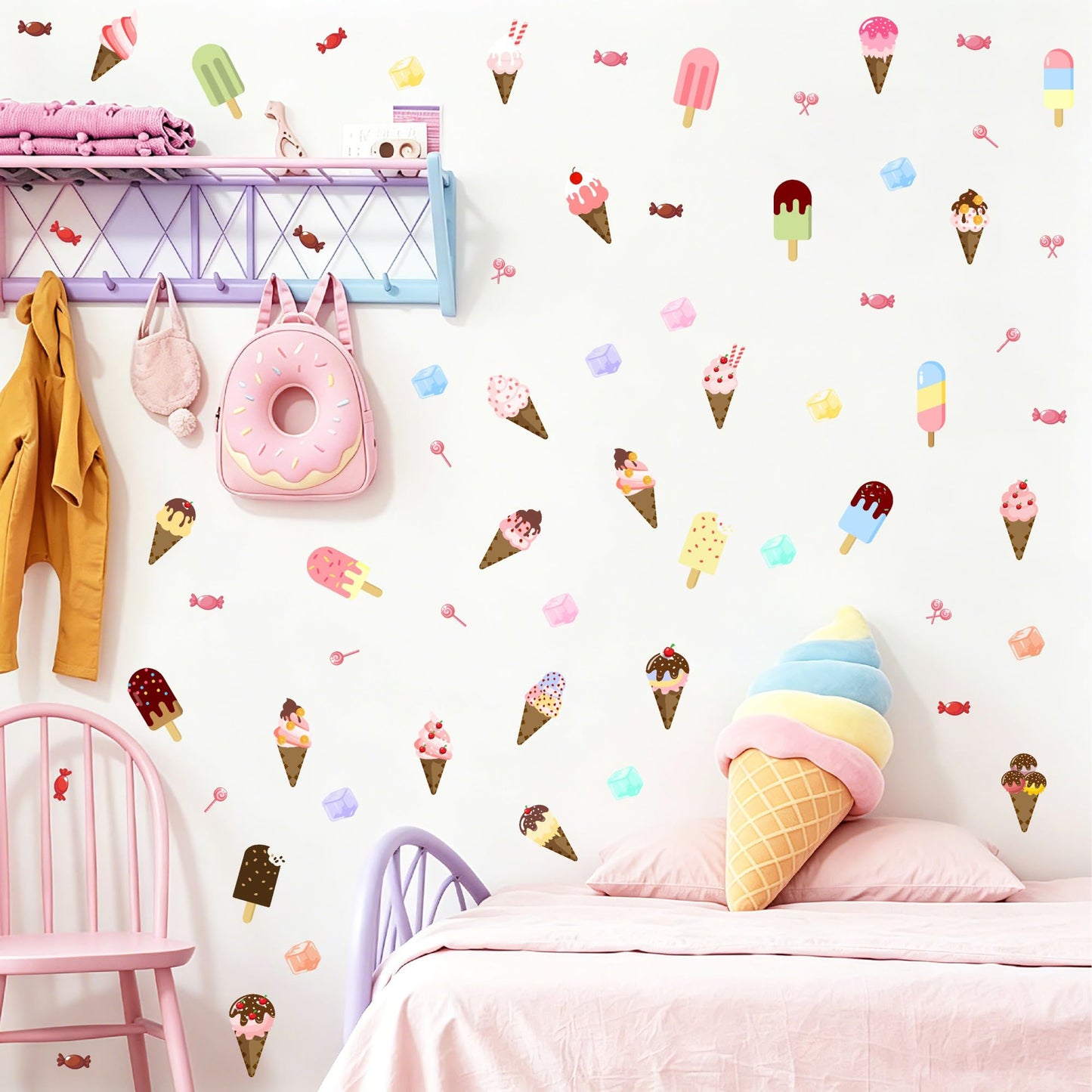 Barri Design Ice Cream Wall Decals Candy Wall Stickers Removable Summer Wall Decals Peel and Stick Ice Cream Cone Decal Cute Decal for Kids Room Bedroom Nursery Party Decoration