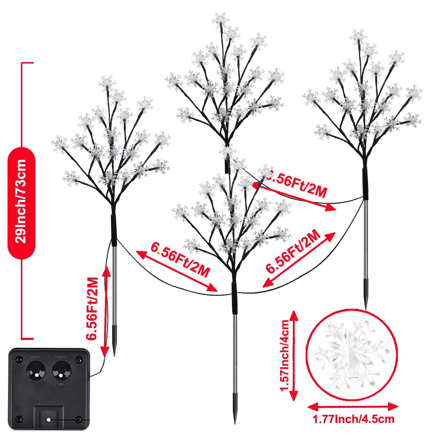 4-Pack 80LEDs Solar Christmas Snowflake Stake Lights, 8 Modes Solar Snowflake Christmas Decorations Outdoor Lights, Waterproof Outdoor Xmas Decorations for Garden Yard Pathway Walkway