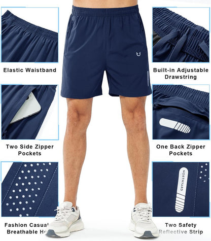 NORTHYARD Men's Athletic Running Shorts Gym Workout 7"/9"/5" Quick Dry Lightweight Sports Basketball Tennis 3 Zipper Pockets DARKBLUE-5inch L