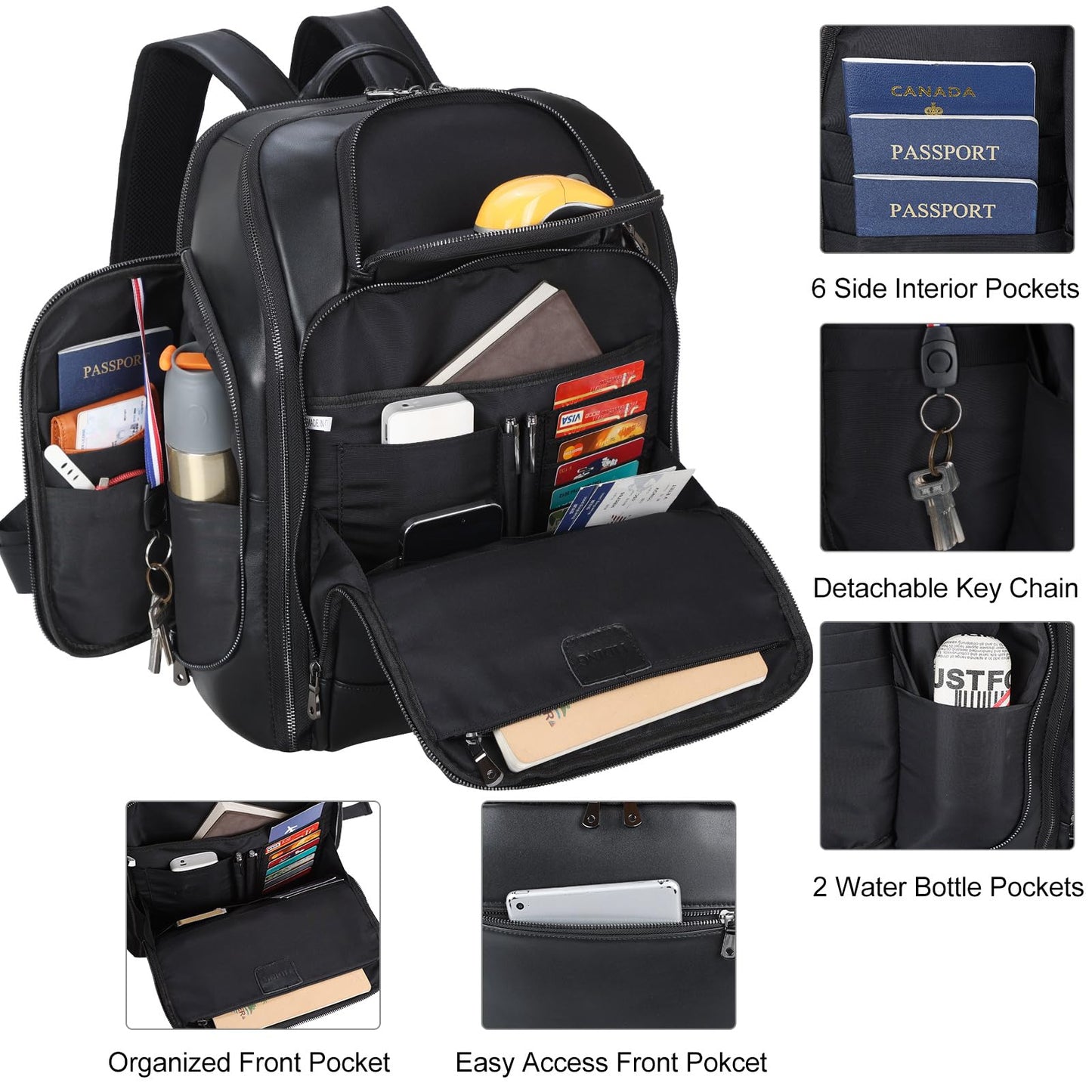 TIDING Genuine Leather Backpack for Men, 17.3 Inch Laptop Bag TSA Friendly Travel Rucksack Hiking Camping Daypack
