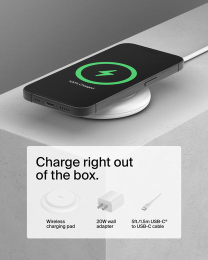 Belkin Magnetic Wireless Charging Pad 15W - MagSafe-Compatible Qi2-Certified Wireless Charging Station, iPhone Charger for Apple iPhone 16, 15, 14 Series, AirPods w/Non-Slip Base - Black (No PSU)