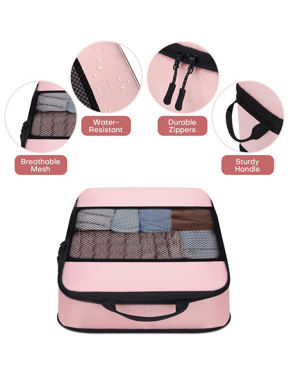 SDGFUI 6 PCS Set Compression Packing Cubes for Travel, Lightweight Packing Organizer Bags Travel Essentials for Carry On, Suitcase, Home Closet - Pink