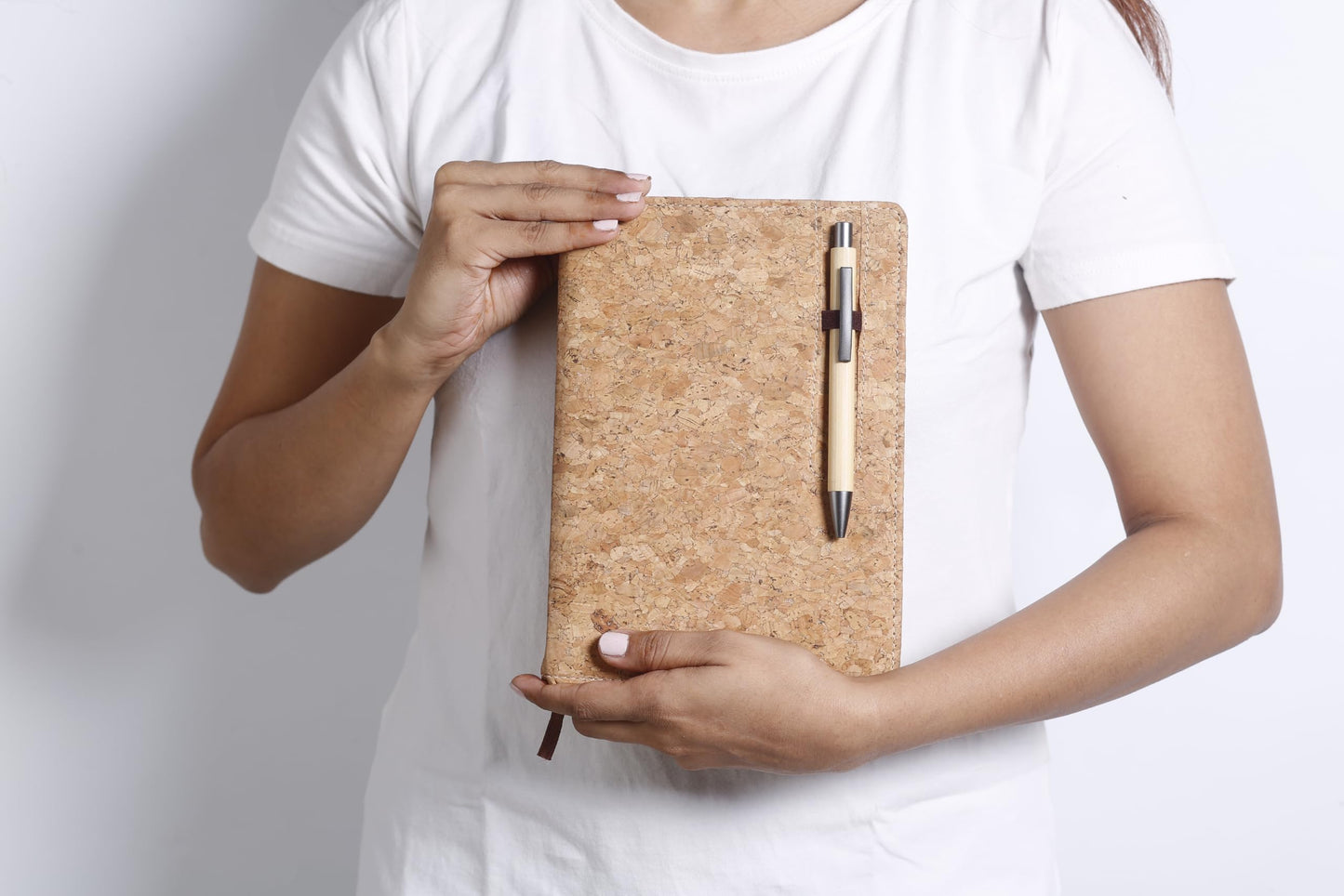 ECORA 100% Recycled Eco-friendly Writing Notebook, Diary, Journal with Loop and Bamboo Pen | Lined, Hardbound, Smooth Cork Cover (192 Pages) | Premium Gift Stationary for School/College/Office Work
