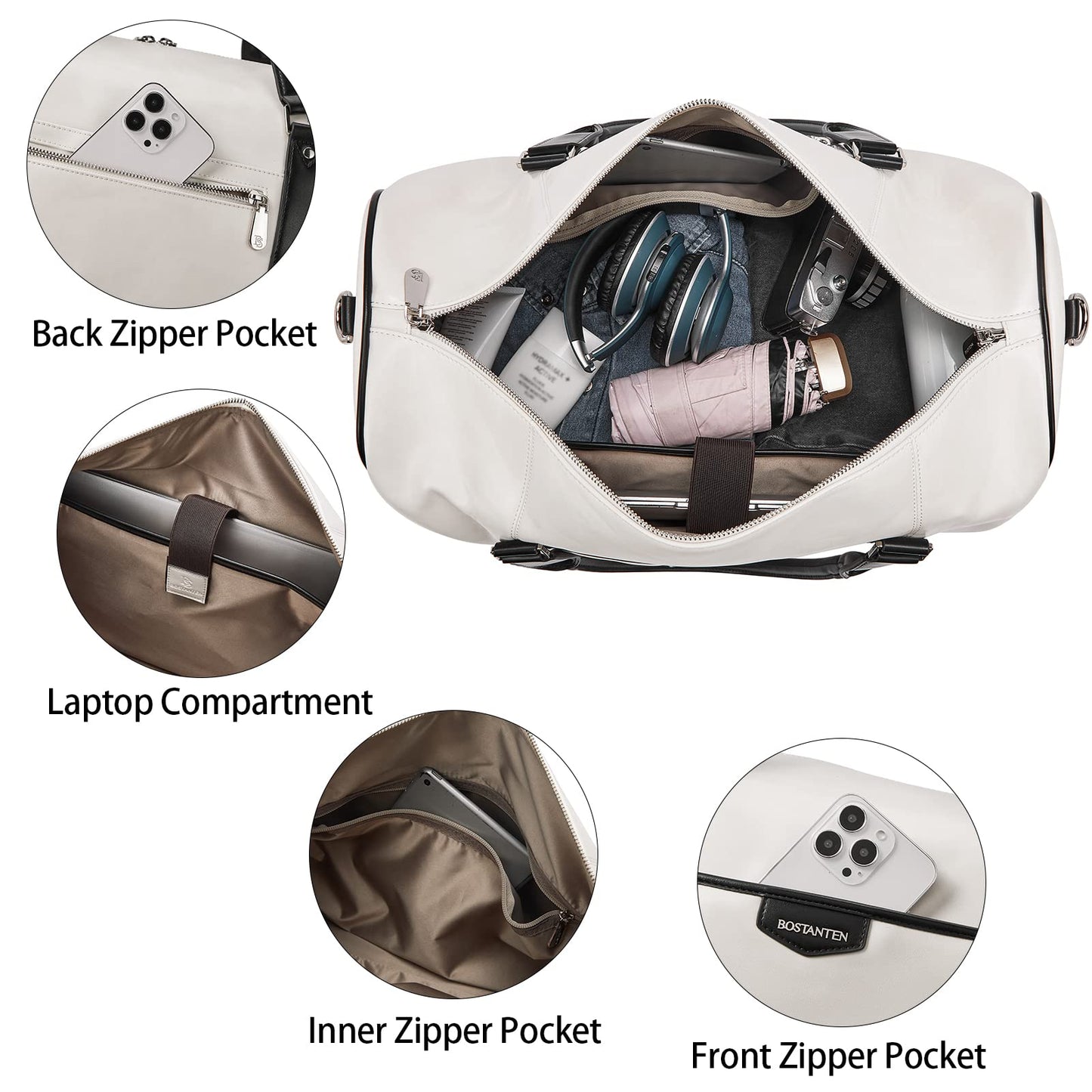 BOSTANTEN Weekender Bags for Women Leather Duffle Large Travel Bag Carry On Duffel with Shoe Compartment