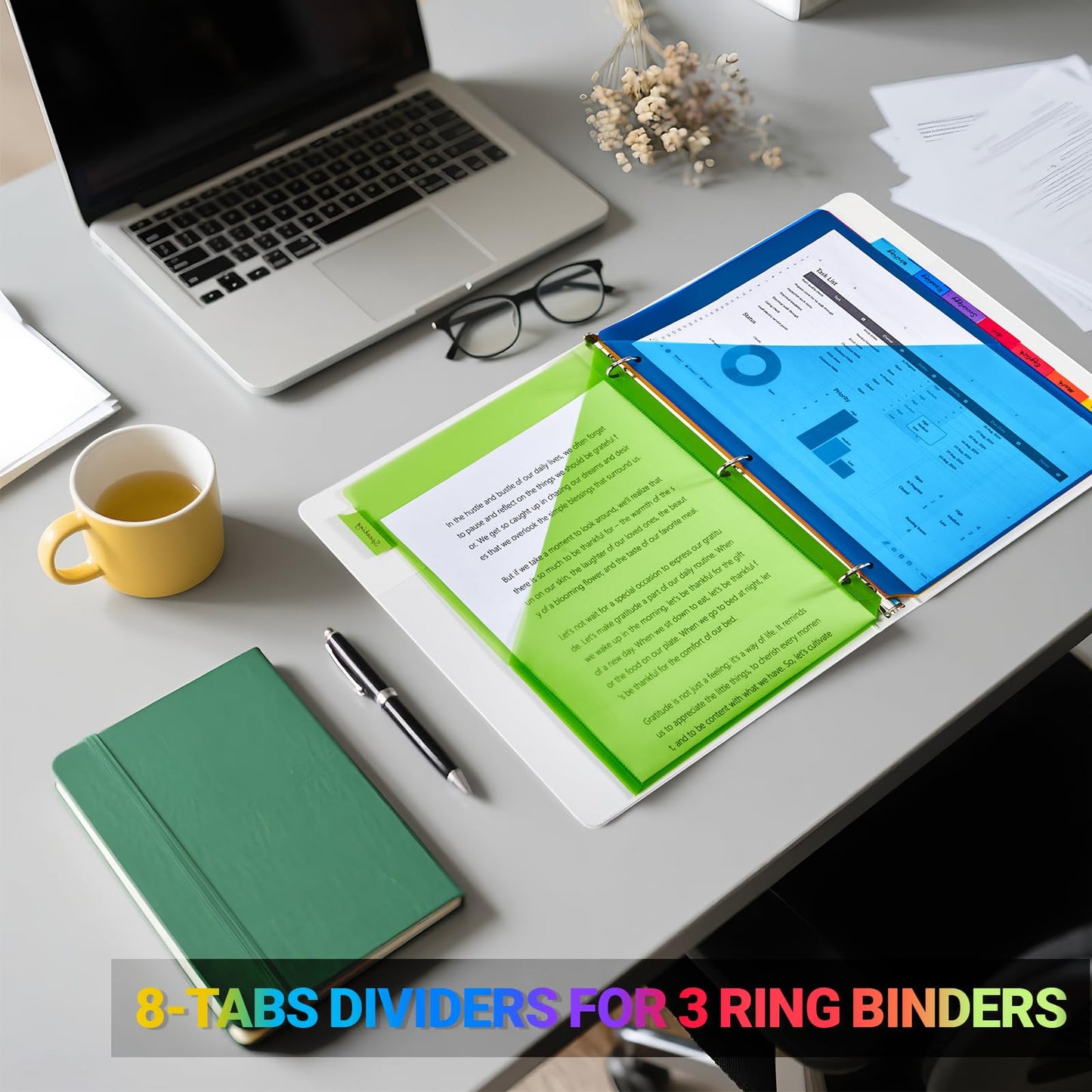 8-Tab Dividers for 3-Ring Binders, 96 Counts 3 Holes Index Dividers with 2 Pockets, Insertable 8 Tabs Binder Divider for 1/2''/1''/2''/3'' inch Binders, 8 Colors (12)